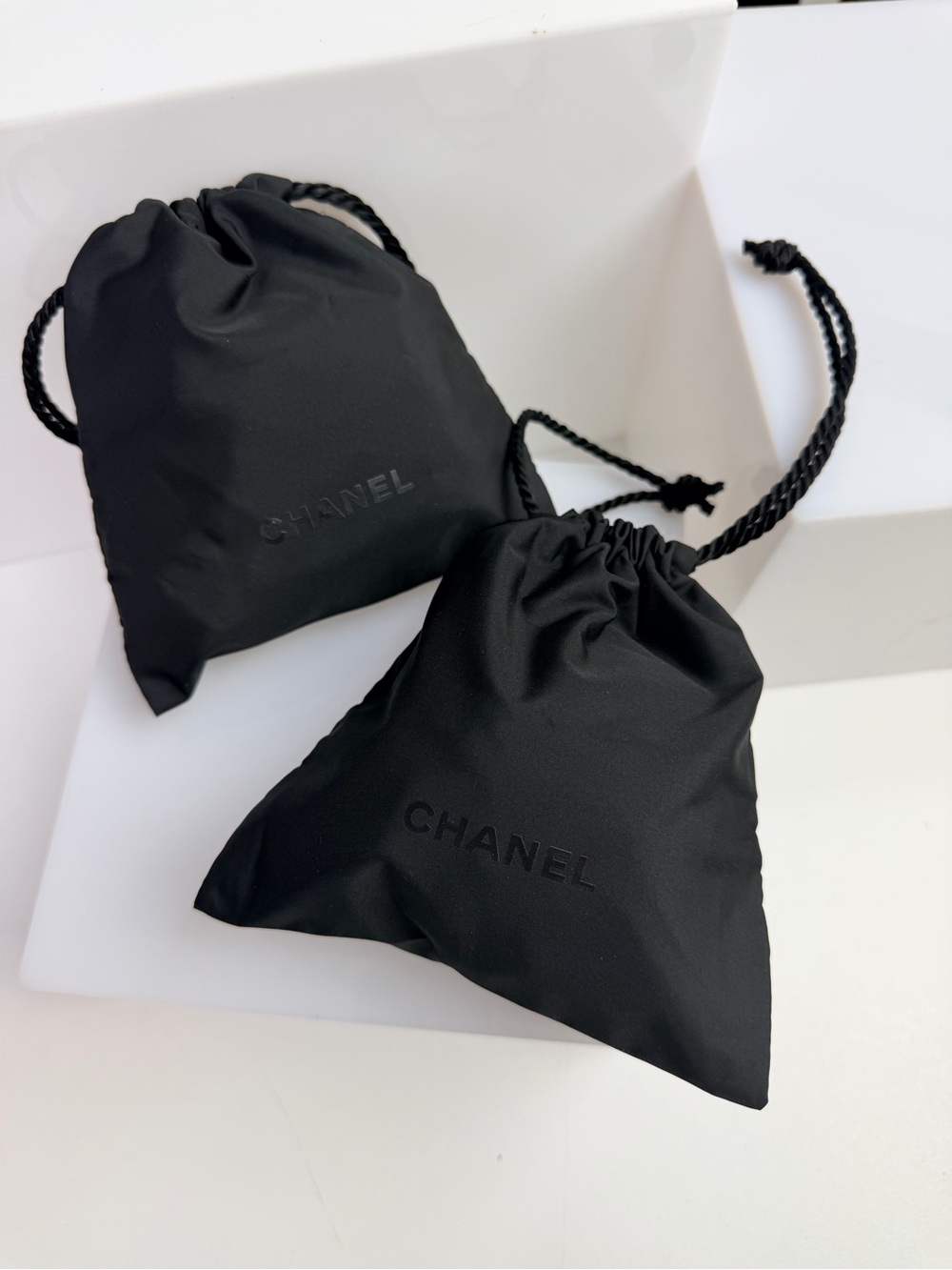 Chanel cosmetic makeup jewelry pouch drawstring bag lot of 2